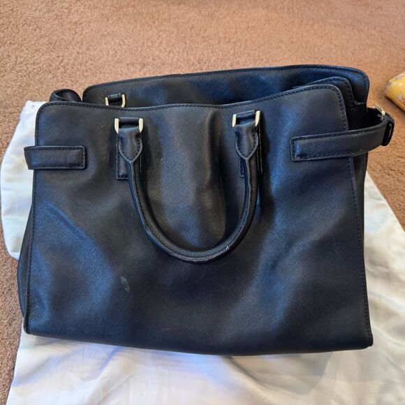 Michael Michael Kors Saffiano Leather Top Handle Black Handbag Purse - Picture 2 of 4